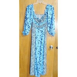 Free People Tigerlilly Maxi Dress XS Blue Floral Snake Print Smocked Ruffle
